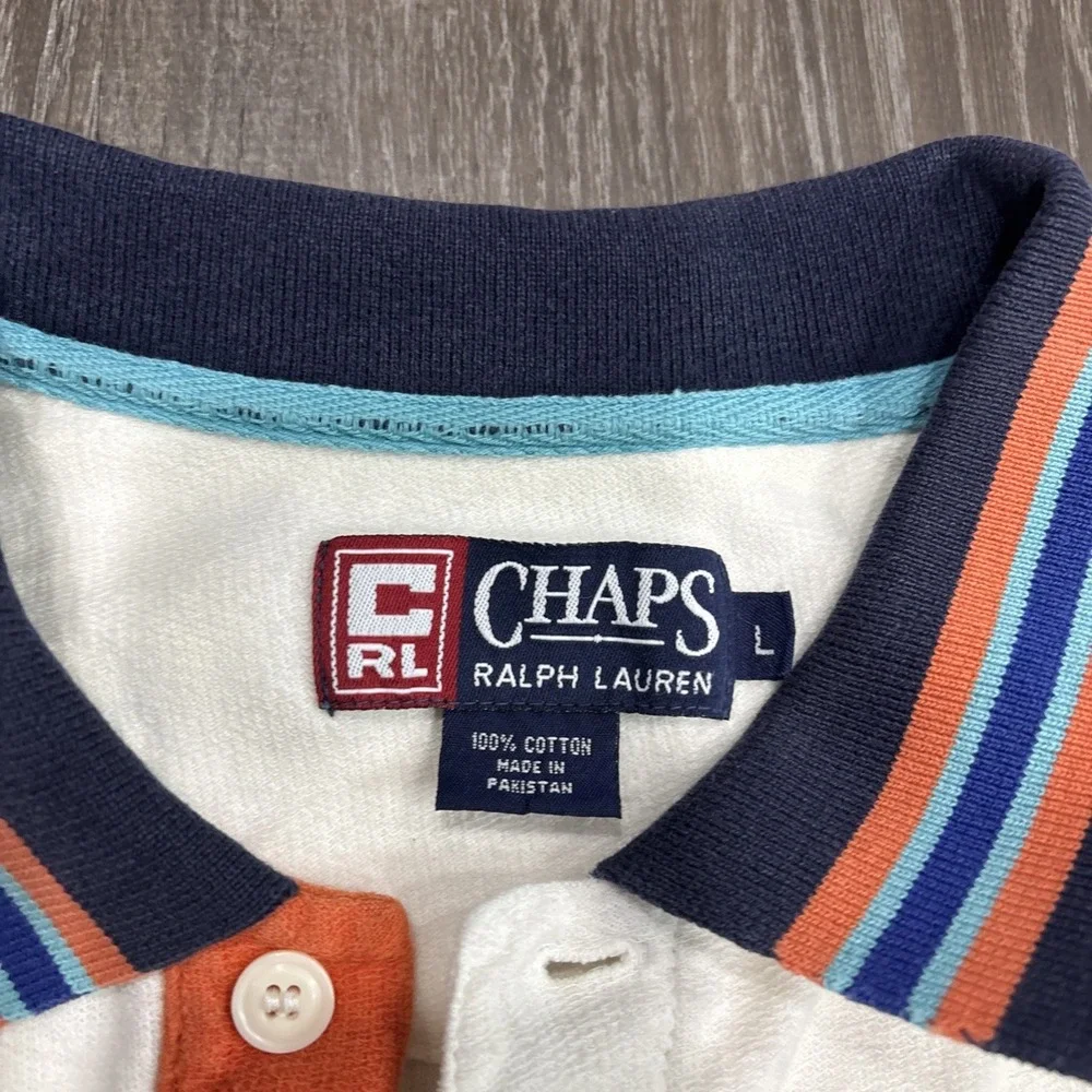 Vintage Chaps Ralph Lauren Polo Shirt Mens Large White Color Block Terry 90s